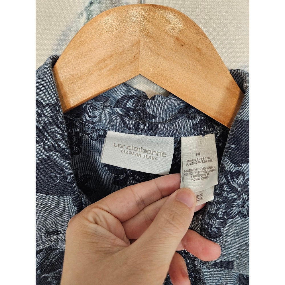 Liz Claiborne Lizwear Jeans Blue Floral Cropped Denim Jacket Womens Medium 8491 - Picture 3 of 7